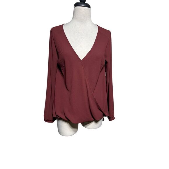 Lush NWT Red Mahogany Long Sleeve Chiffon Blouse Size Small - Picture 1 of 4